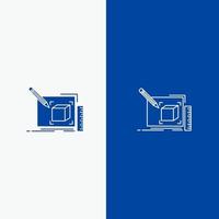 desenho linha de esboço de arte linha de lápis e ícone sólido de glifo banner azul linha e ícone sólido de glifo banner azul vetor