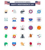 feliz dia da independência 4 de julho conjunto de 25 apartamentos pictograma americano de calendário águia grande arma celebração americana editável dia dos eua vetor elementos de design