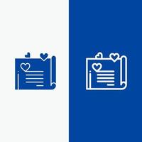 carta de amor cartão de casamento casal proposta linha de amor e ícone sólido glifo banner azul linha e ícone sólido glifo banner azul vetor