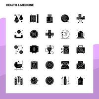 25 conjunto de ícones de medicina de saúde modelo de ilustração vetorial de ícone de glifo sólido para web e ideias móveis para empresa de negócios vetor