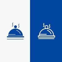 linha de serviço de comida de prato de hotel e ícone sólido glifo bandeira azul vetor