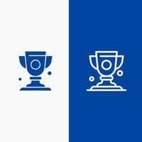 linha de troféu de prêmio de taça de conquista e ícone sólido de glifo banner azul linha e ícone sólido de glifo banner azul vetor