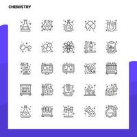conjunto de ícones de linha de química conjunto 25 ícones design de estilo de minimalismo vetorial conjunto de ícones pretos pacote de pictograma linear vetor