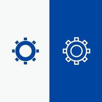 linha de configuração de engrenagem de engrenagens e ícone sólido de glifo linha de banner azul e banner azul de ícone sólido de glifo vetor