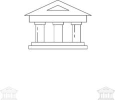 banco tribunal finanças finanças edifício conjunto de ícones de linha preta fina e ousada vetor
