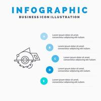 serra de construção serra circular ícone de linha de reparo de construção com fundo de infográficos de apresentação de 5 etapas vetor