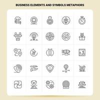 delinear 25 elementos de negócios e símbolos, metáforas, conjunto de ícones, vetor, design de estilo de linha, conjunto de ícones pretos, pacote linear de pictogramas, ideias de negócios móveis e design de ilustração vetorial vetor