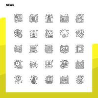 conjunto de ícones de linha de notícias conjunto 25 ícones design de estilo de minimalismo vetorial conjunto de ícones pretos pacote de pictograma linear vetor
