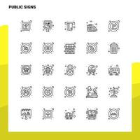 conjunto de ícones de linha de sinais públicos conjunto 25 ícones design de estilo de minimalismo vetorial conjunto de ícones pretos pacote de pictograma linear vetor