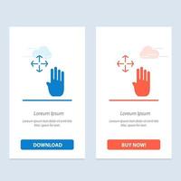 mão mão cursor para cima segure o download azul e vermelho e compre agora o modelo de cartão de widget da web vetor