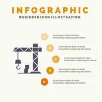 guindaste de construção de arquitetura infográficos de ícone sólido fundo de apresentação de 5 etapas vetor