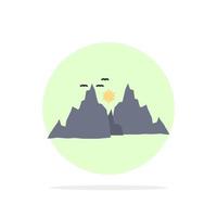 paisagem de montanha colina natureza sol cor plana vetor ícone