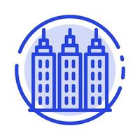 ícone de linha de linha pontilhada azul de torre de construção civil vetor