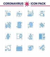 conjunto de ícones covid19 para infográfico 16 pacote azul, como relatório de bronquite, febre, área de transferência médica, coronavírus viral 2019nov, elementos de design de vetor de doença