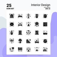 25 conjunto de ícones de design de interiores 100 eps editáveis 10 arquivos idéias de conceito de logotipo de negócios design de ícone de glifo sólido vetor