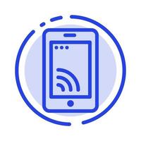 ícone de linha de linha pontilhada azul de serviço wifi de celular móvel vetor