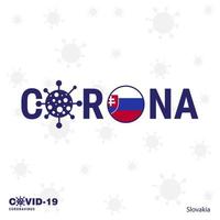 eslováquia coronavírus tipografia covid19 bandeira do país fique em casa fique saudável cuide de sua própria saúde vetor
