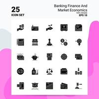 25 conjunto de ícones de finanças bancárias e economia de mercado 100 eps editáveis 10 arquivos idéias de conceito de logotipo de negócios design de ícone de glifo sólido vetor