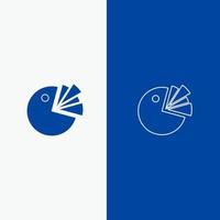 linha de diagrama de apresentação de gráfico de pizza e ícone sólido de glifo banner azul linha e ícone sólido de glifo banner azul vetor