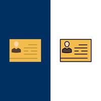 licença para trabalhar cartão de licença cartão de identidade ícones de identificação plano e conjunto de ícones cheios de linha vector fundo azul