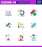 9 pacote de ícones de coronavírus covid19 de cores planas, como cuidados de saúde de vírus de pipeta de sangue, vírus viral, doença de 2019nov, elementos de design vetorial vetor
