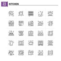 25 conjunto de ícones de cozinha de fundo vetorial vetor