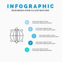 foco ícone da linha de sucesso do globo alvo com fundo de infográficos de apresentação de 5 etapas vetor
