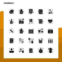 25 conjunto de ícones de farmácia modelo de ilustração vetorial de ícone de glifo sólido para web e ideias móveis para empresa de negócios vetor