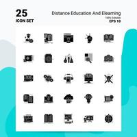 25 conjunto de ícones de educação a distância e elearning 100 eps editáveis 10 arquivos idéias de conceito de logotipo de negócios design de ícone de glifo sólido vetor