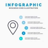 ícone de linha de pino de marcador de mapa de localização com fundo de infográficos de apresentação de 5 etapas vetor