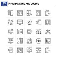 25 conjunto de ícones de programação e codificação de fundo vetorial vetor