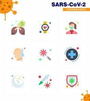 conjunto de ícones de cor plana de 9 cores planas de proteção covid19, como temperatura, relógio inteligente, vírus, segurança viral, coronavírus, elementos de design de vetor de doença de 2019nov
