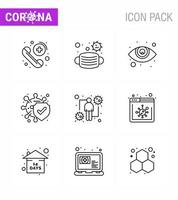 conjunto de ícones covid19 para pacote de 9 linhas de infográfico, como doença segura para os olhos de coronavírus humano, doença viral de coronavírus 2019nov elementos de design de vetores