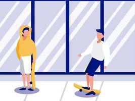 jovem andando de skate ao ar livre ilustração vetorial design vetor