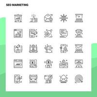 conjunto de ícones de linha de marketing seo conjunto de 25 ícones design de estilo de minimalismo vetorial conjunto de ícones pretos pacote de pictograma linear vetor