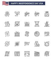 pacote de linha de 25 símbolos do dia da independência dos eua do bolo de festa de segurança dos eua americano editável elementos de design do vetor do dia dos eua