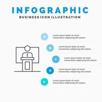 ícone de linha de alto-falante de sala de apresentação de evento de conferência de negócios com fundo de infográficos de apresentação de 5 etapas vetor