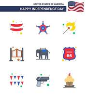 conjunto de 9 ícones do dia dos eua símbolos americanos sinais do dia da independência para eua elephent fire família ocidental editável dia dos eua vetor elementos de design