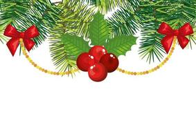 frutas de azevinho com decoração ícone de Natal isolado vetor