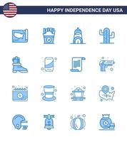 feliz dia da independência 4 de julho conjunto de 16 pictograma americano de blues de sapato americano chrysler americano eua editável dia dos eua vetor elementos de design