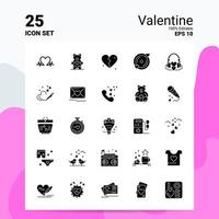 25 conjunto de ícones dos namorados 100 eps editáveis 10 arquivos idéias de conceito de logotipo de negócios design de ícone de glifo sólido vetor