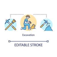 ícone do conceito de escavação. pesquisa arqueológica. caça ao tesouro. vetor