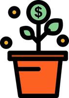 modelo de banner de ícone de vetor de ícone de cor plana planta de vaso de sucesso de dinheiro crescente
