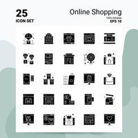 25 conjunto de ícones de compras on-line 100 eps editáveis 10 arquivos idéias de conceito de logotipo de negócios design de ícone de glifo sólido vetor