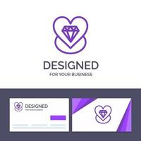 cartão de visita criativo e modelo de logotipo diamante amor coração ilustração vetorial de casamento vetor