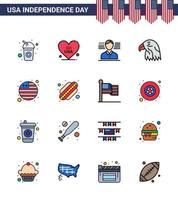 16 ícones criativos dos eua sinais modernos de independência e símbolos de 4 de julho do país de bandeira internacional homem eua pássaro editável dia dos eua vetor elementos de design
