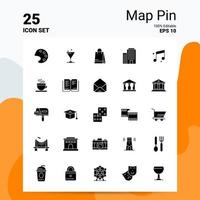 Conjunto de ícones de pinos de mapa 25 100 eps editáveis 10 arquivos idéias de conceito de logotipo de negócios design de ícone de glifo sólido vetor