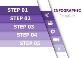 modelo de design de infográfico com 5 fitas roxas vetor