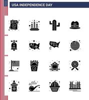 16 ícones criativos dos eua sinais modernos de independência e símbolos de 4 de julho do anel dos eua boné de bola dos eua editável dia dos eua vetor elementos de design