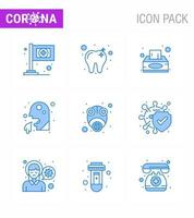 9 pacote de ícones do vírus viral azul corona, como máscara, tecido epidêmico, pessoas, saúde, coronavírus viral, elementos de design do vetor da doença de 2019nov